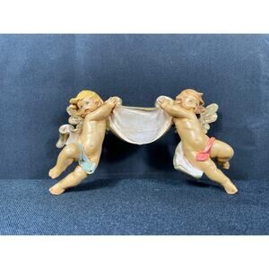 Vintage Fontanini Christmas Cherubs Holding Banner, Italy, E. Simonetti Designer